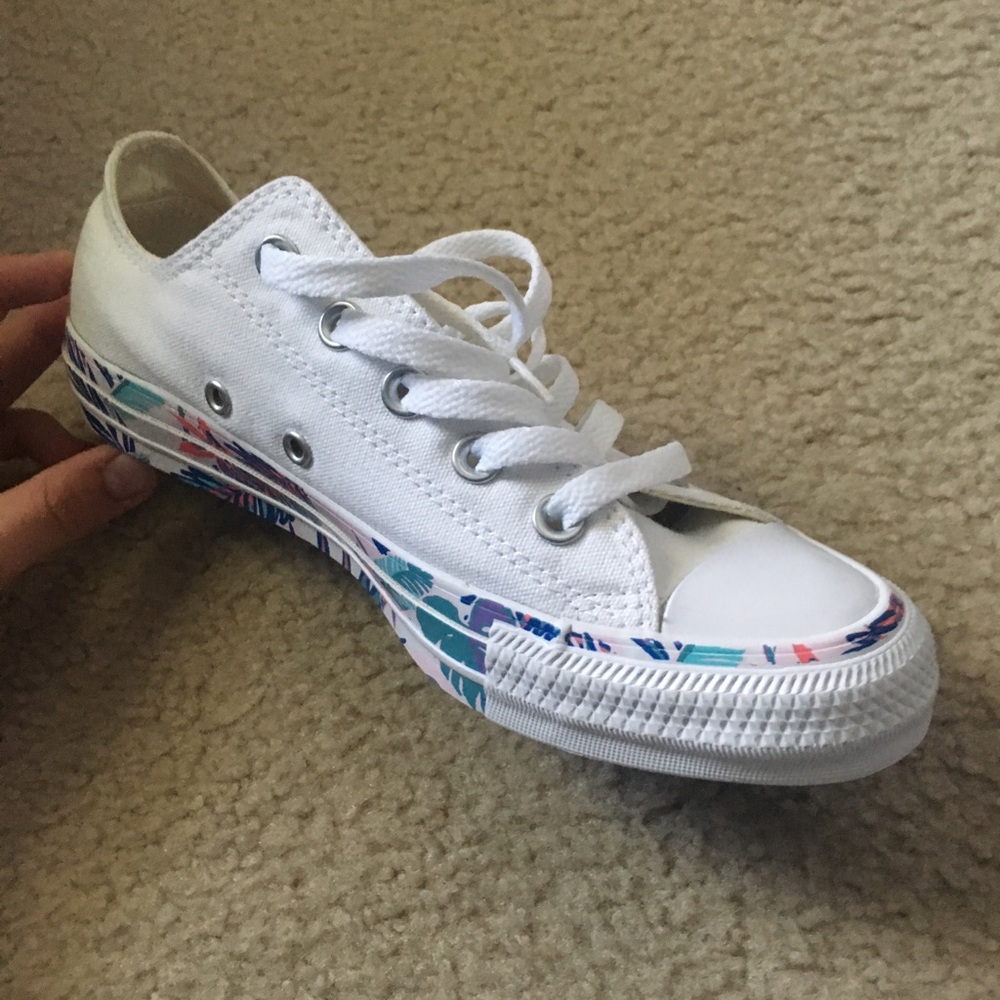 white and floral converse